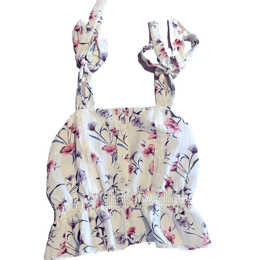 J.O.A. Floral Peplum top with tie shoulder straps